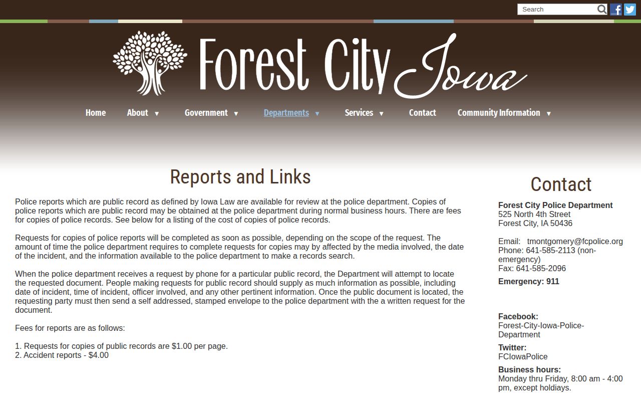 Forest City Police arrest report records page