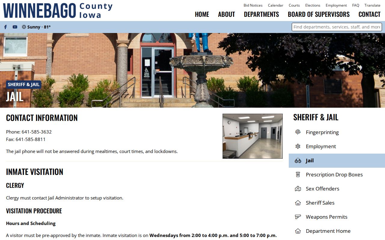 Winnebago County Jail official information page without a public roster