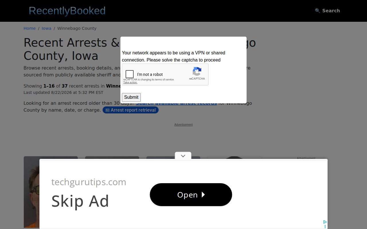 Unofficial Winnebago County recent booking records page